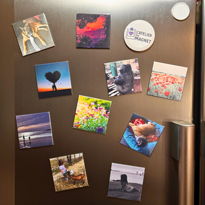 Lot de magnets carrés 63 mm personnalisés – L’Atelier du Magnet
